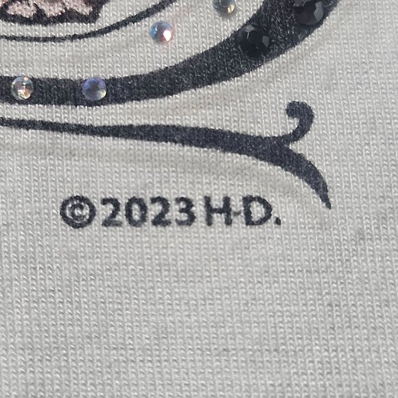 Harley-Davidson Women’s White Graphic Tee M Rhinestone Biker Y2K Western - Picture 4 of 12